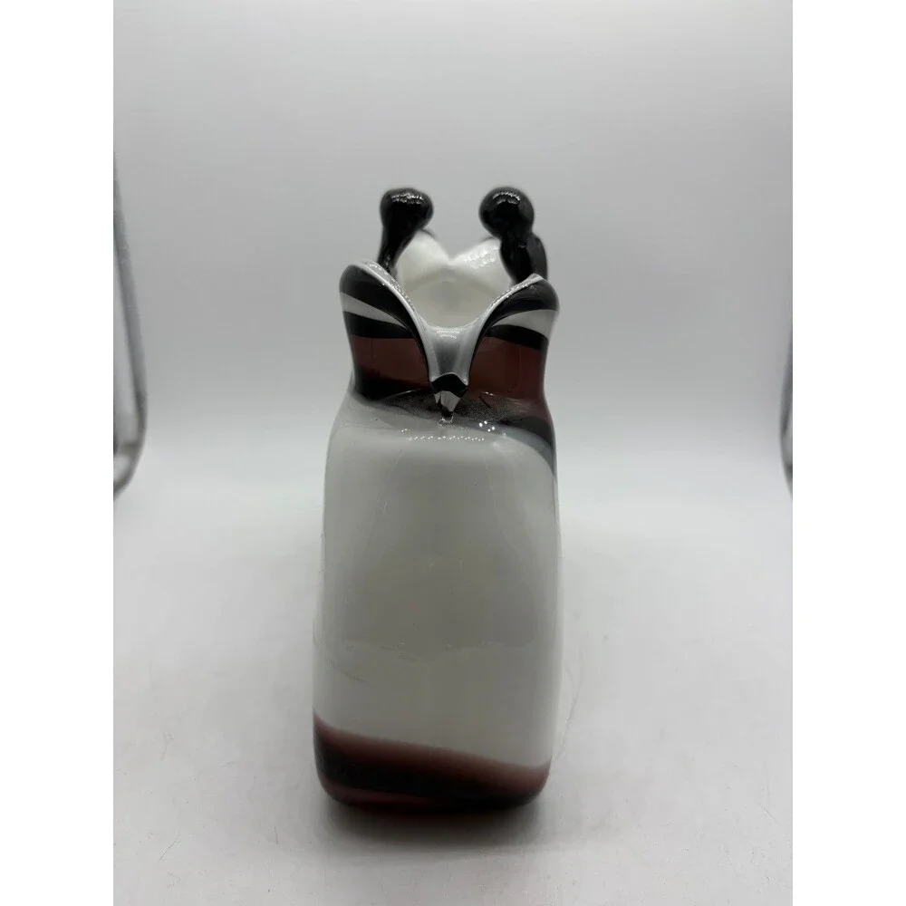 Vintage Murano Style Art Glass Vase White Burgundy Black Hand Blown Purse Pocket